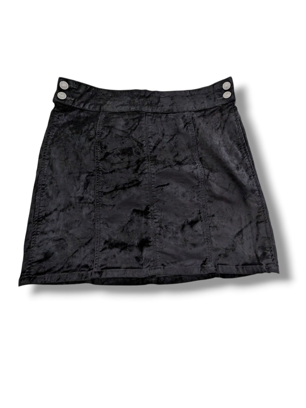 Free People Retro Black Velvet Mini Skirt with Button Accents, Size 31